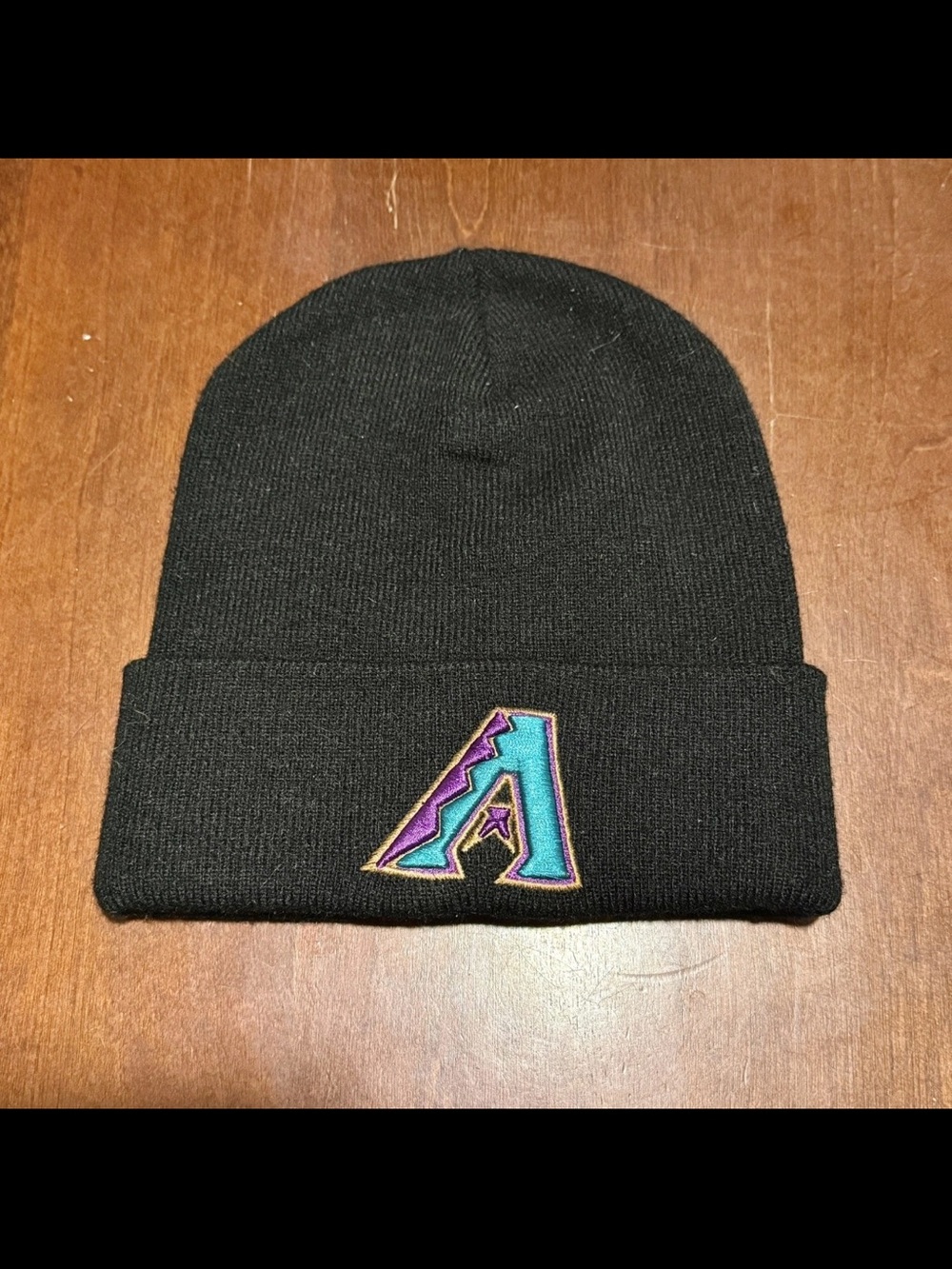 Vintage MLB Black Beanie with Teal, Purple & Gold Arizona Diamondbacks A Patch